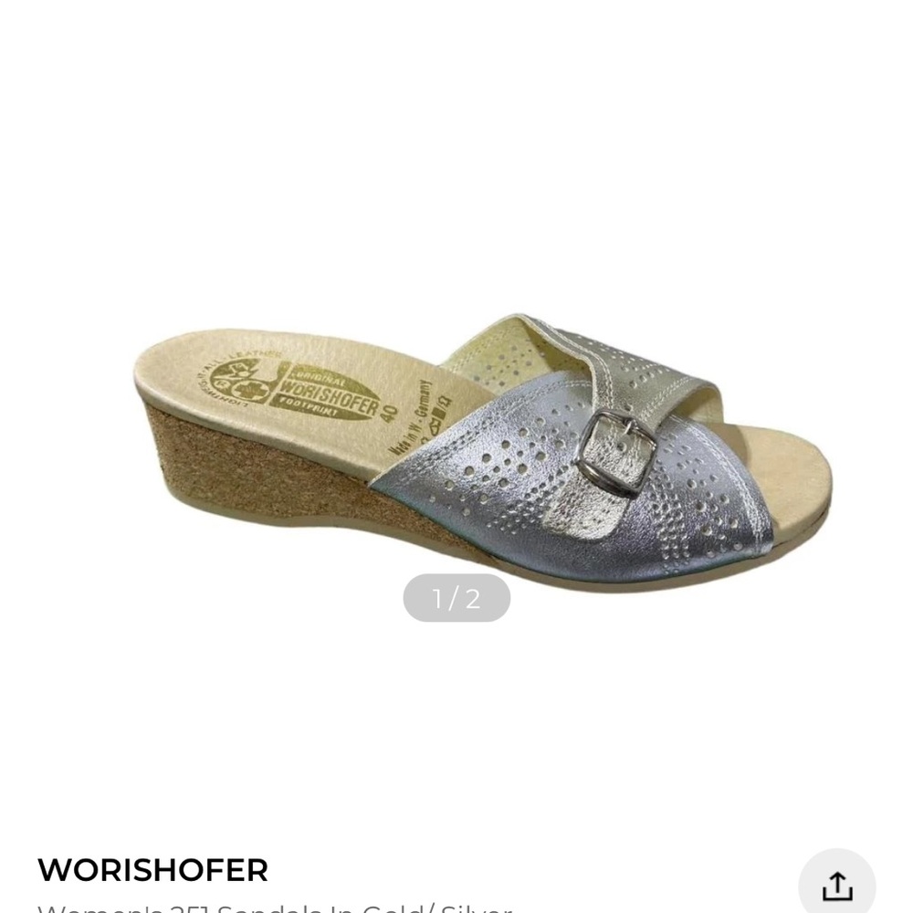 WORISHOFER Metallic Silver Buckle Slide Sandals - Picture 5 of 5